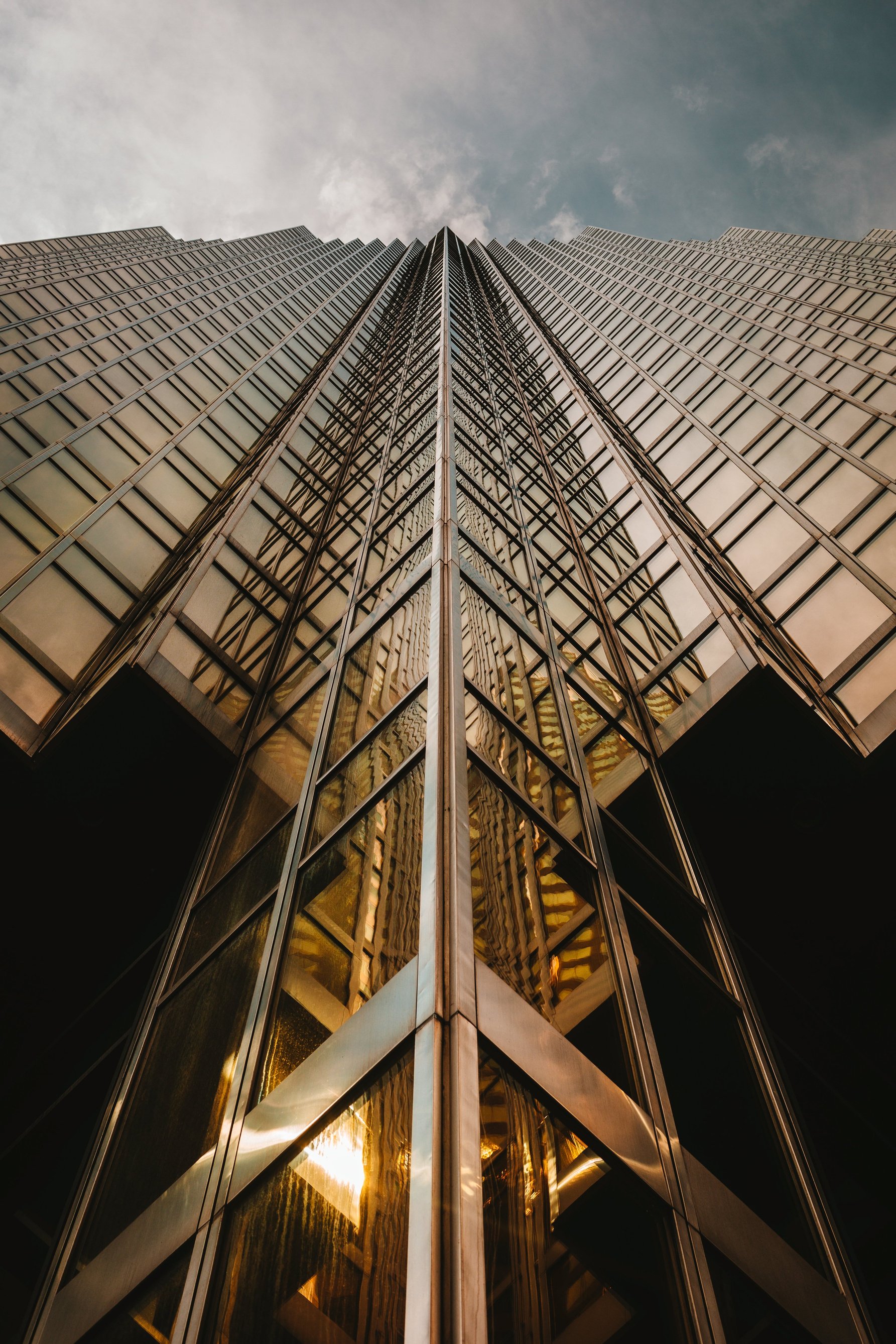 Looking up Gold Glass Building Portrait